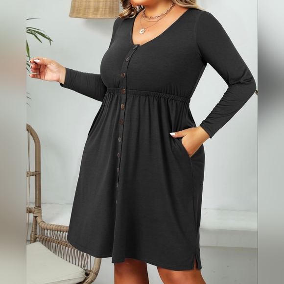 Dress Button Down Long Sleeve Crew Neck In Black Plus Size XL NEW 2026 - Picture 13 of 13